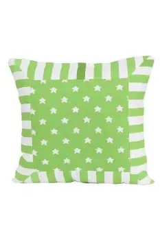 Image of Cotton Green Stripe Border and Stars Cushion Cover