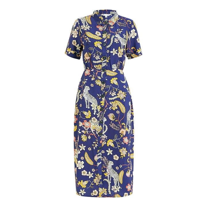 Image of Yumi Navy Animal Print 'Stevie' Shirt Dress - 8