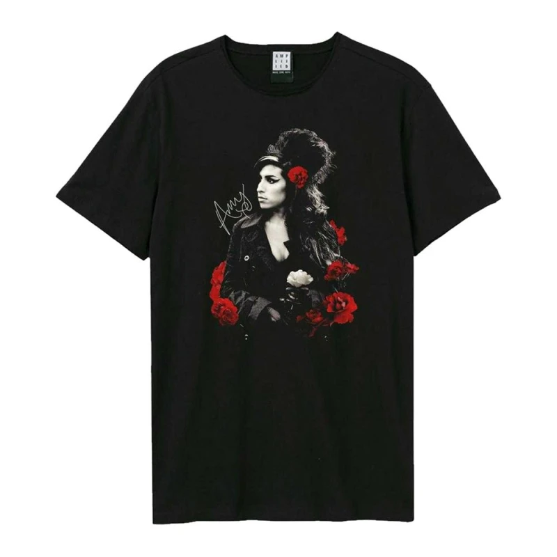 Image of Amplified Mens Poses With Roses Amy Winehouse T-Shirt in Black Size: XS Black Male XS