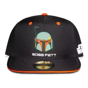 Image of STAR WARS The Mandalorian Boba Fett Bounty Hunter Helmet Snapback Baseball Cap, Child, 5 to 6 Years, Black/Orange...