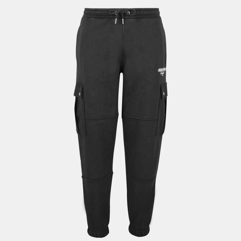 Image of Jack Wills Mens Script Cargo Cotton Ribbed Cuffs Joggers Black male XS