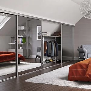 Image of Spacepro Heritage Loft Sliding Door Silver Frame Mirror 914mm