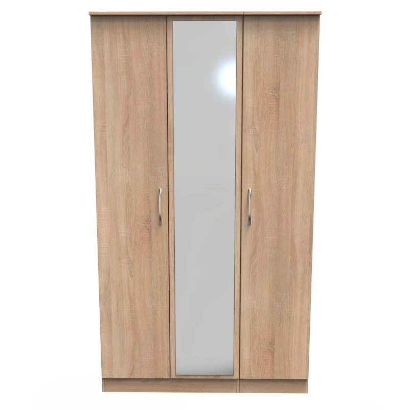 Image of Heddon Triple Mirror Wardrobe In Bardolino Oak (Ready Assembled)