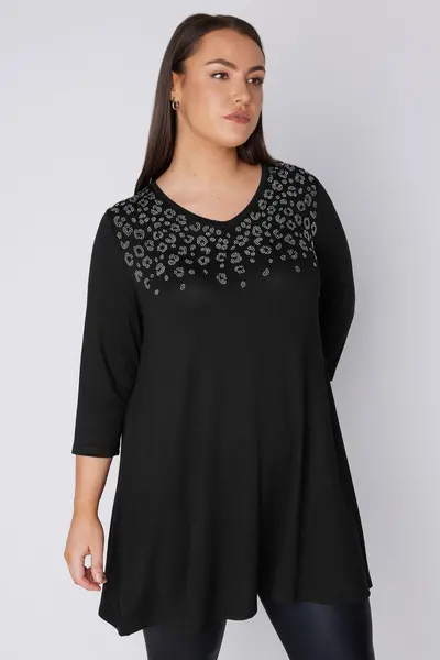 Image of Evans Curve Cs Swing 3/4 Sleeve Top - Black/Silver
