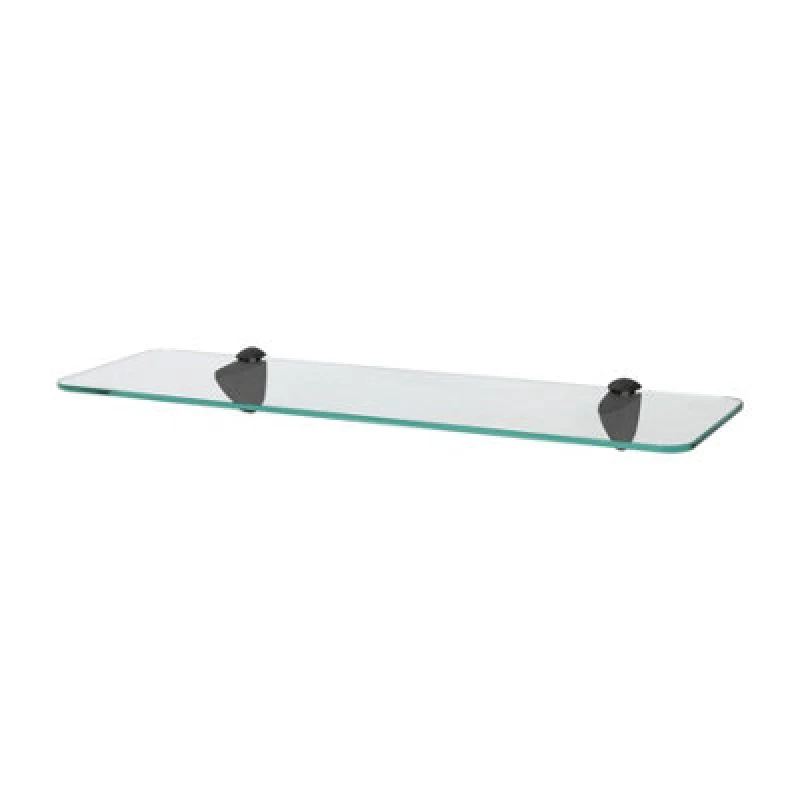 Image of Harbour Housewares Rounded Floating Glass Shelf - 50Cm - Black Brackets - Bathroom Shower Storage Vanity Display Unit Shelf