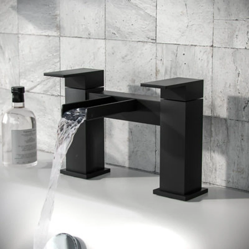 Image of NES HOME Nes Home - Ozone Modern Matte Black Waterfall Deck Mounted Bath Filler Tap TAP2305B