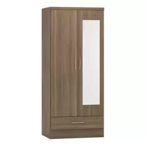 Image of Seconique Nevada Mirrored 2 Door Wardrobe - Rustic Oak Effect