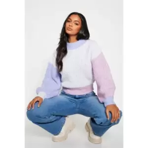 Image of I Saw It First Chunky Stand Neck Colour Block Jumper - Purple