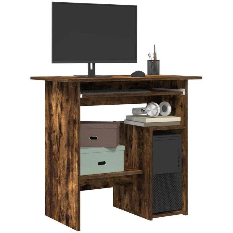 Image of Vidaxl Desk Smoked Oak 80X45X74cm Engineered Wood, Brown 815477