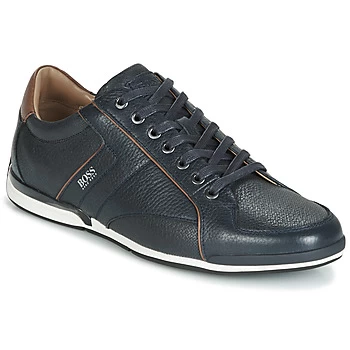Image of Hugo Boss Saturn Grain Leather Trainers Dark Blue Men