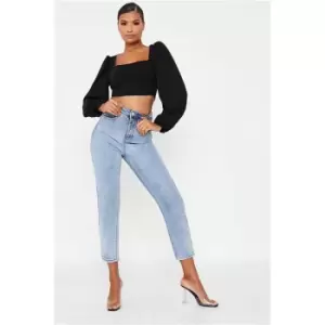 Image of I Saw It First Black Corset Detail Balloon Sleeve Top - Black