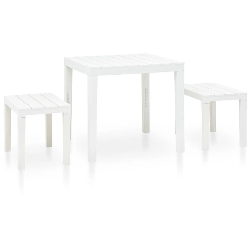Image of VIDAXL Garden Table with 2 Benches Plastic White Vidaxl 48777