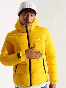 Image of Superdry Code Hooded Sports Padded Jacket - Yellow, Yellow Size M Men