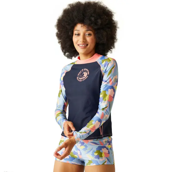 Image of Regatta Womens Long Sleeve Rash Vest Top 14 - Bust 38' (97cm) Navy/Abstract Floral Print RWM036-P81-14