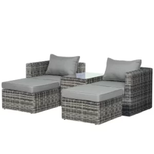Image of Outsunny 5 Pcs Rattan Garden Furniture Set w/ Tall Glass-Top Table Aluminium Frame Plastic Wicker Thick Soft Cushions Balcony Sofa-Mixed Grey
