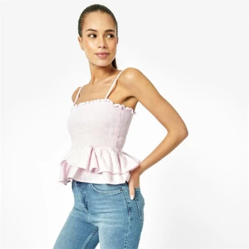 Image of Jack Wills Ethel Smocked Peplum Cami Top - Pink