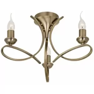 Image of Eaves Semi Flush Ceiling Chandelier 3 Lamp Brushed Brass Curved Multi Arm Light
