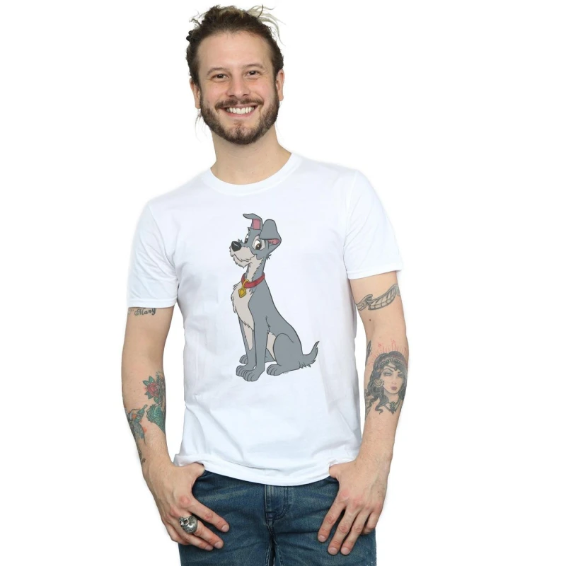 Image of Disney Men Lady And The Tramp Spaghetti Heart T-Shirt in White Size: Small White S Male 5059400509854