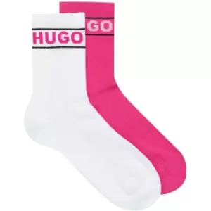 Image of HUGO 2 Pack Ribbed Logo Crew Socks - Pink