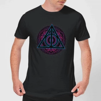 Image of Harry Potter Deathly Hallows Neon Mens T-Shirt - Black - 5XL