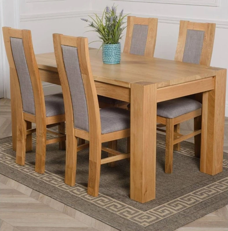 Image of Thats Furniture Kuba 150 x 85cm Chunky Medium Oak Dining Table & 4 Stanford Chairs in Brown Brown Unisex 150 x 85 cm