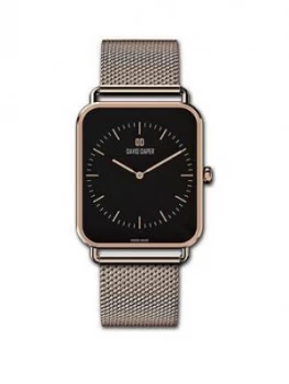 Image of David Daper David Daper Black And Rose Gold 34Mm Tank Dial Rose Gold Stainless Steel Mesh Strap Watch