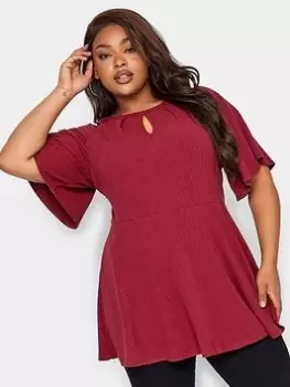 Image of Yours Keyhole Peplum Rib Top. Red, Red, Size 20, Women