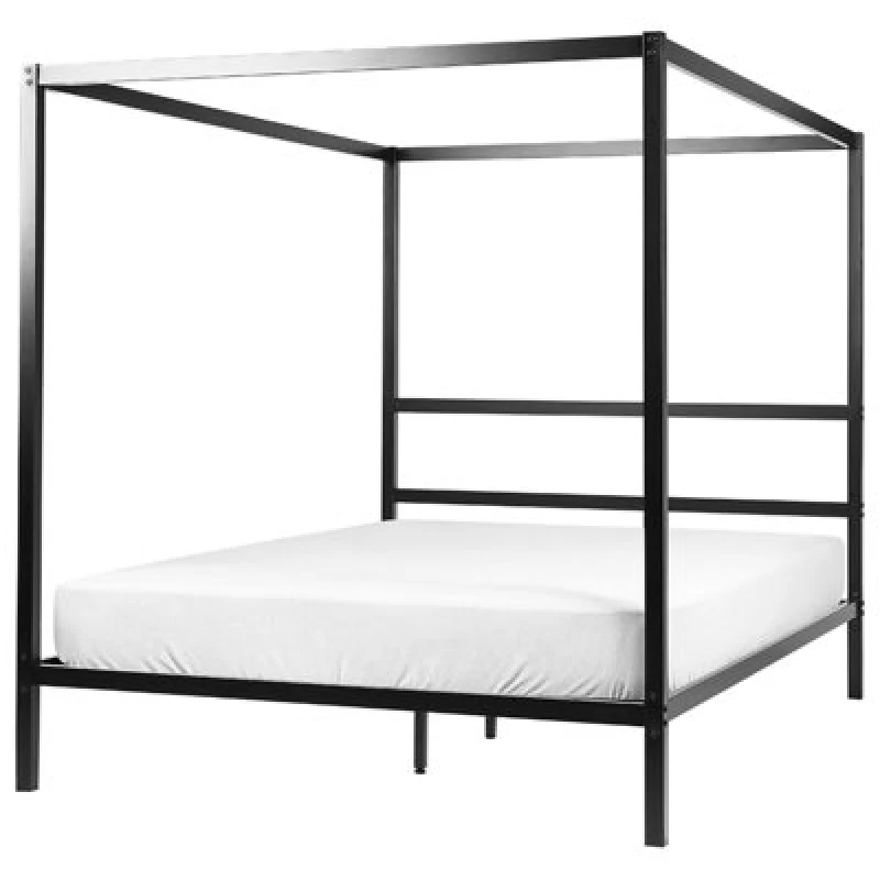 Image of Beliani Four Poster Bed Metal Lestards 160 X 200 Cm (Eu King Size) Black