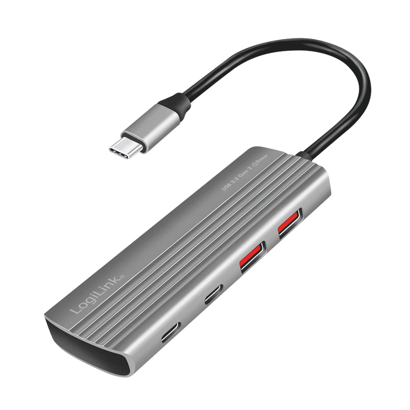 Image of LogiLink USB 3.2 Gen2 Hub. 4+1-port. 2x USB-A. 2x USB-C. PD 100W. alum
