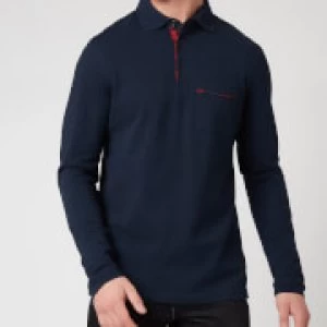 Image of Barbour Tartan Mens Evin Long Sleeved Polo Shirt - Navy - L