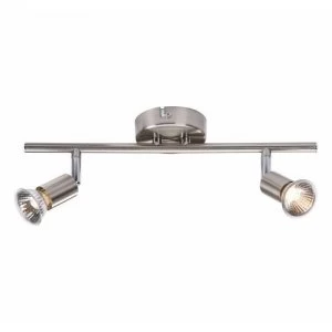 Image of KnightsBridge Ceiling Light GU10 50 Watt 2 Spotlight Bar Brushed Chrome LED Compatible