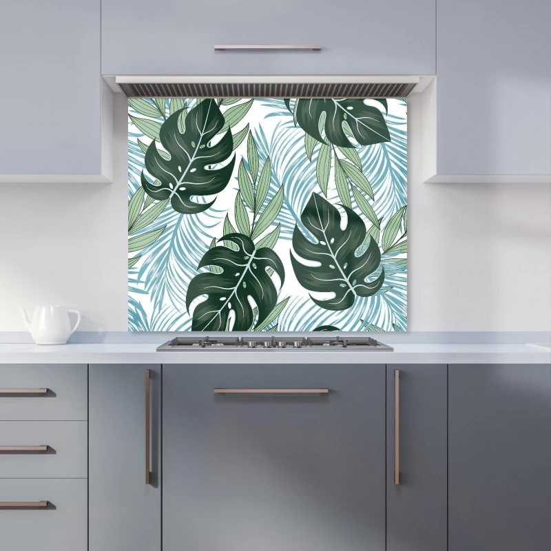 Image of Warren Reed - Designer Tropical Pattern, Bright Plants, Flowers Kitchen Splashback in Green Size: 600mm x 750mm Green Unisex 600mm x 750mm