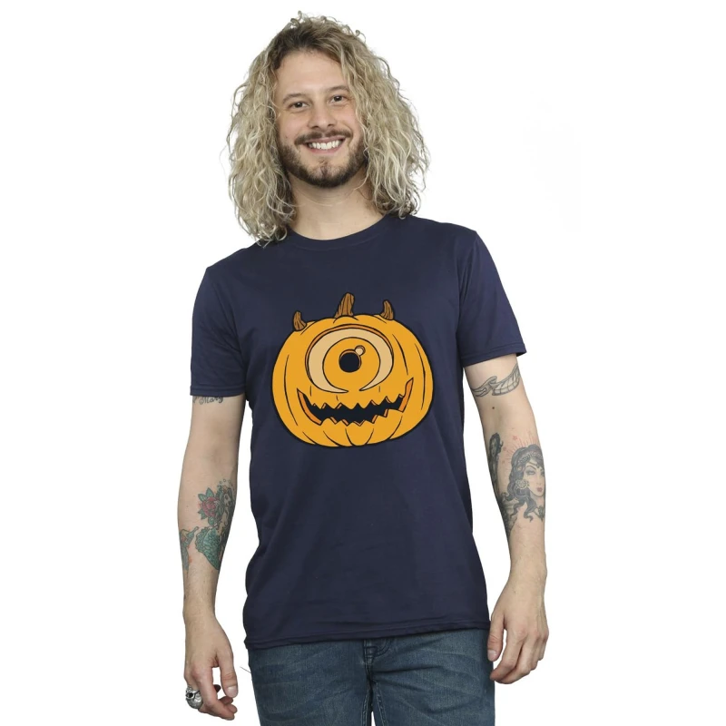 Image of Disney Men Pumpkin Cotton Halloween T-Shirt in Navy Size: Small Navy S Male 5063376632430
