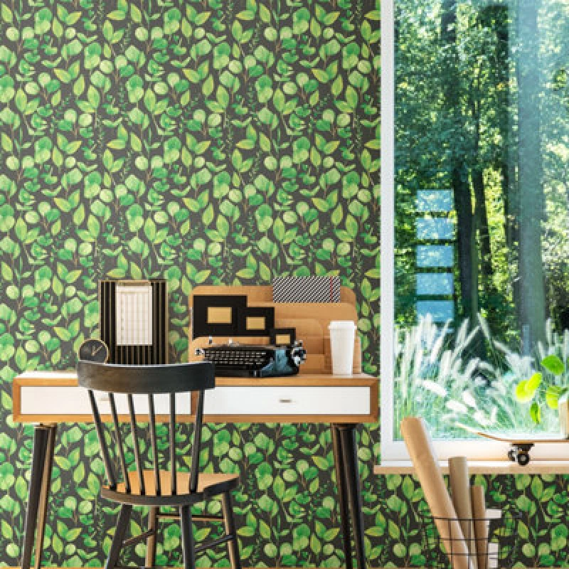 Image of Hoopla Walls Watercolour Leaves - Forest Greens 10M Wallpaper