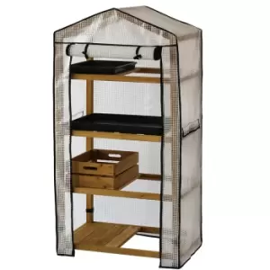 Image of VegTrug 4-Tier Wooden Greenhouse with Cover - Natural