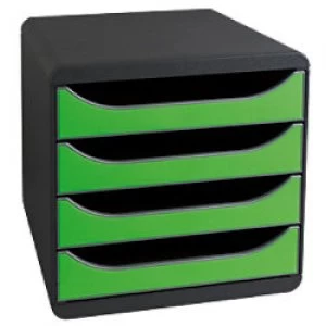 Image of Exacompta Drawer Unit with 4 Drawers Big Box Plastic Black, Green 27.8 x 34.7 x 26.7 cm