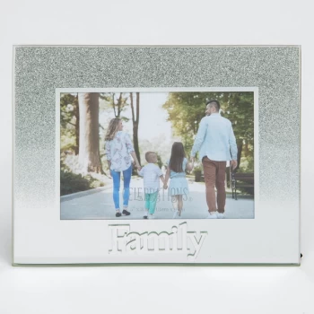 Image of 5" x 3.5" Silver Glitter Glass Frame - Family