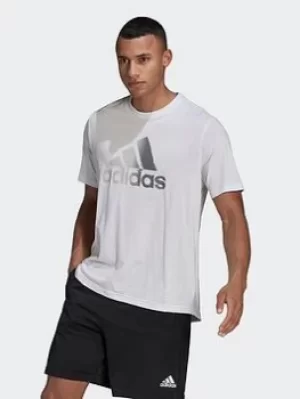 Image of adidas Aeroready Designed To Move Sport Logo Tee, White, Size L, Men