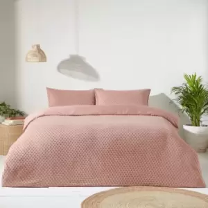 Image of The Linen Yard Polka Tuft Double Duvet Cover Set Cotton Blush