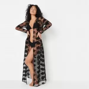 Image of Missguided Applique Lace Cover Up Kimono - Black