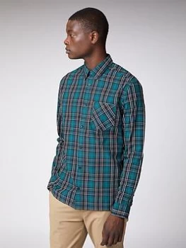 Image of Ben Sherman Long Sleeved Tartan Check Oxford Shirt - Forest, Forest, Size S, Men
