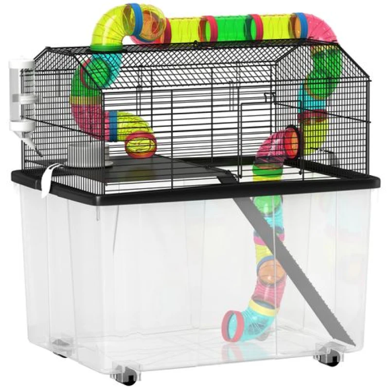Image of PawHut Hamster Cage with 30cm Deep Tray, Tube System, 58 x 43 x 57cm Multi
