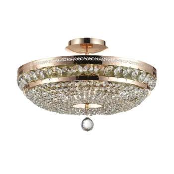 Image of Ottilia Semi Flush Ceiling Lamp Gold & Crystal, 6 Light, E14