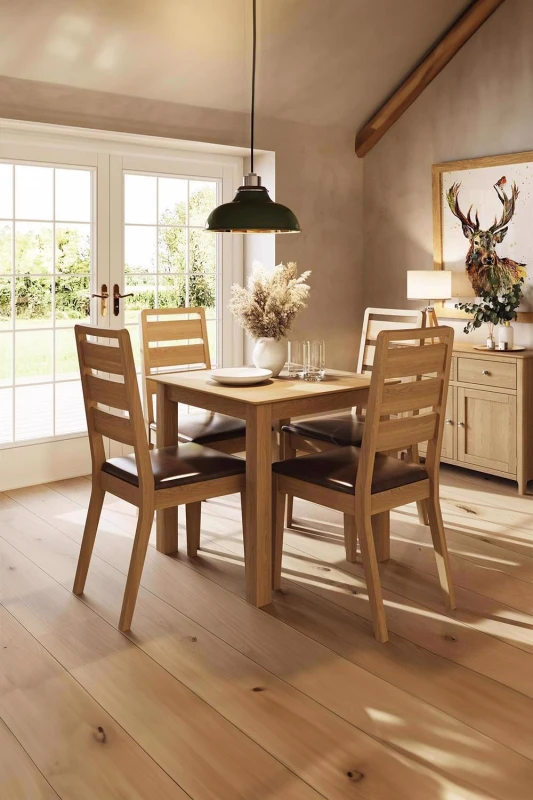 Image of FW Style Taberno Solid Oak Dining Chairs Ladder Back Cushioned - Pair Of 2, Brown TABDCHROK