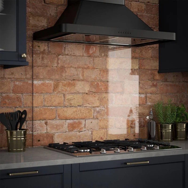 Image of Clear Glass Kitchen Splashback With Brass Caps 900X700Mm, Clear SB53574