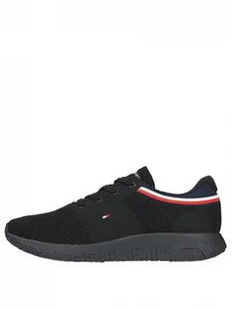 Image of Tommy Hilfiger Lightweight Knit Runner Collar Trainers - Black, Size 41, Men