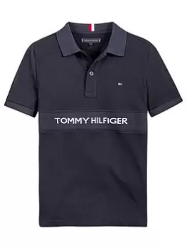 Image of Tommy Hilfiger Boys Rib Insert Jacquard Polo Shirt - Navy, Size 8 Years