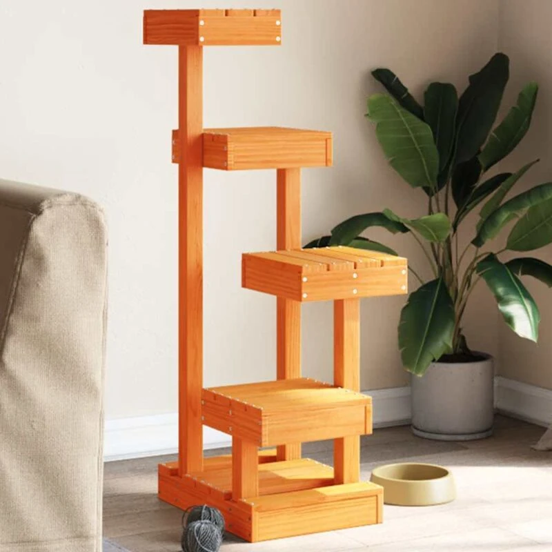 Image of VIDAXL Cat Tree Wax Brown 45.5x49x103cm Solid Wood Pine Vidaxl 8721102631368