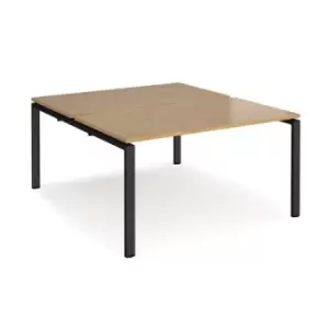 Image of Bench Desk 2 Person Starter Rectangular Desks 1400mm Oak Tops With Black Frames 1600mm Depth Adapt