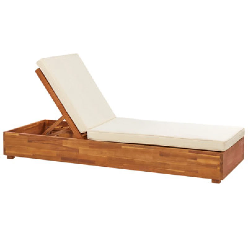 Image of Beliani Sun Lounger With Cushion Fanano Reclining Acacia Wood Brown